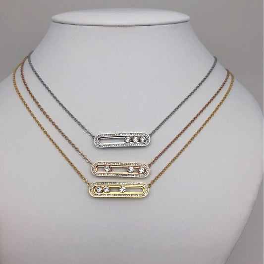 Paperclip Zircon Necklace [304 Stainless Steel]