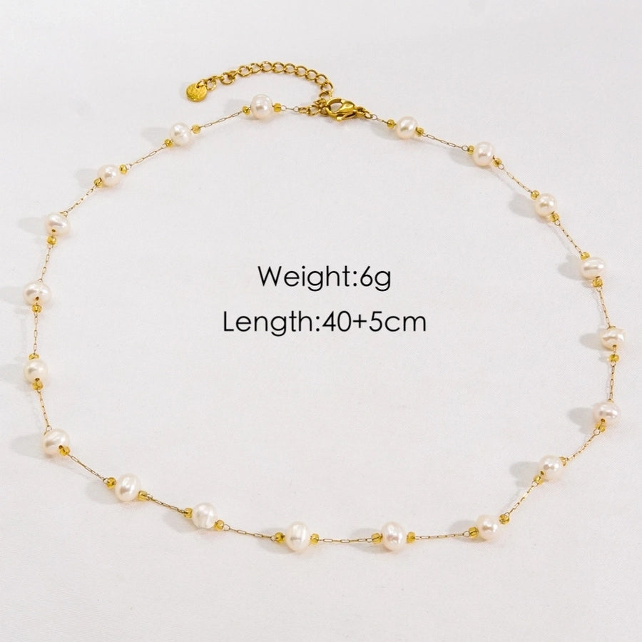 Freshwater Pearl Bracelet/Anklet/Necklace [304 Stainless Steel,14K Gold Plated]