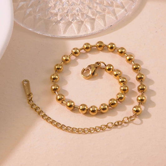 Round Beads Bracelet [304 Stainless Steel,18K Gold Plated]