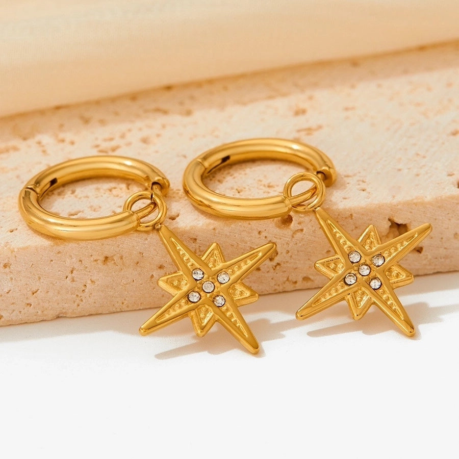 Rhinestone Drop Stars Earrings [304 Stainless Steel,16K Gold Plated]