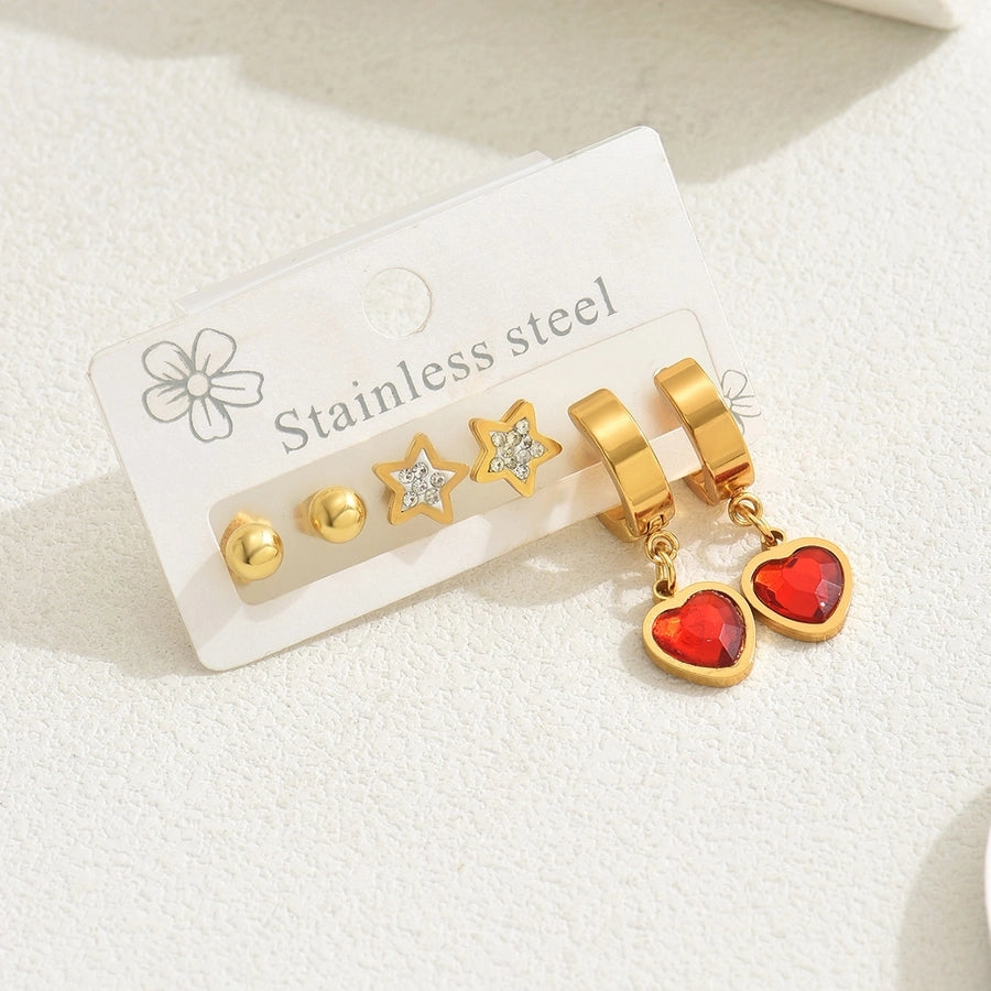 Heart Shape Flower Snake Earrings Set [201 Stainless Steel, 18K Gold Plated]