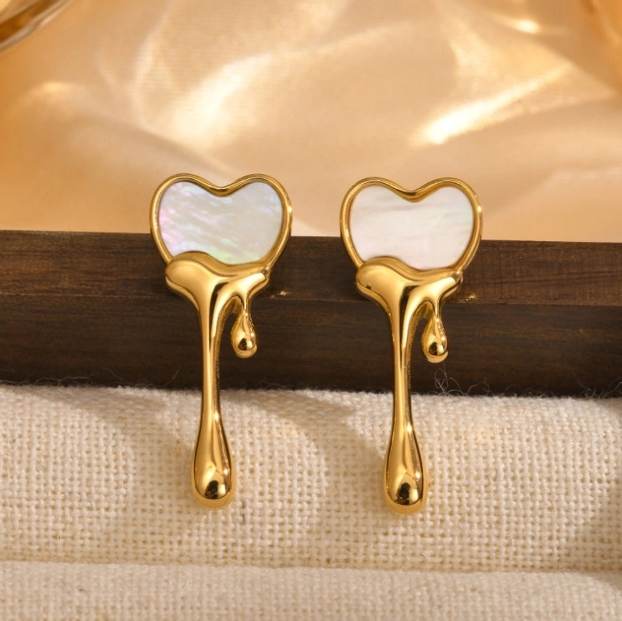 Dripping Heart Earrings [304 Stainless Steel,18K Gold Plated]