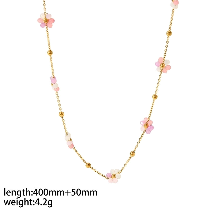 Colored Flower Necklace/Bracelet/Anklet [Stainless Steel,18K Gold Plated]