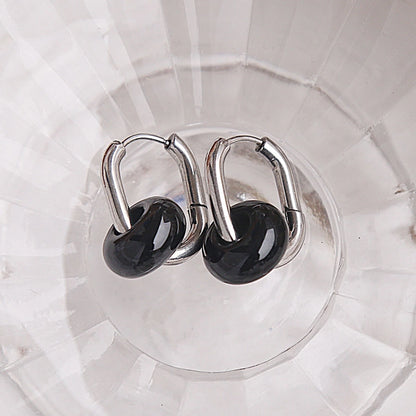 Silver Round Stone Earrings [304 Stainless Steel]