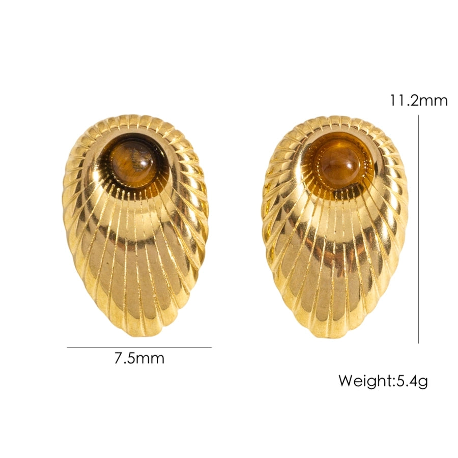 Boucles d'oreilles en pierre naturelle géométrique [304 en acier inoxydable, plaqué or 14K]