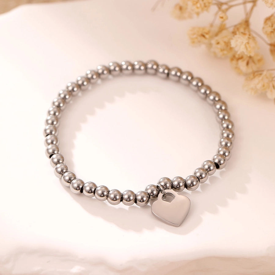 Round Beads Heart Shape Bracelet [304 Stainless Steel]