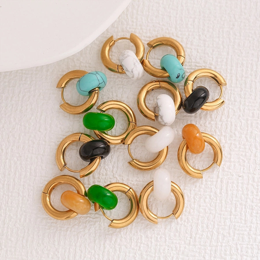 Circle Agate Earrings [304 Stainless Steel,18K Gold Plated]