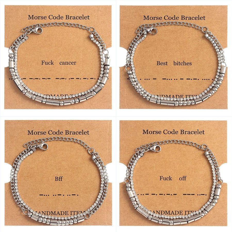 Letter Rhinestones Chain Card Bracelets [304 Stainless Steel,18K Gold Plated]