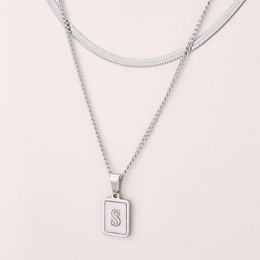 Silver Casual Simple Style Letter Rectangle Necklace [304 Stainless Steel]