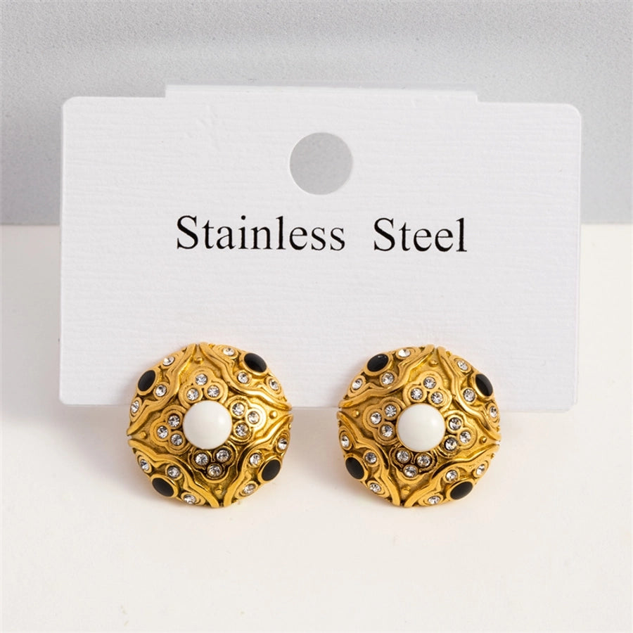 Natural Stone Round Earrings [304 Stainless Steel,18K Gold Plated]