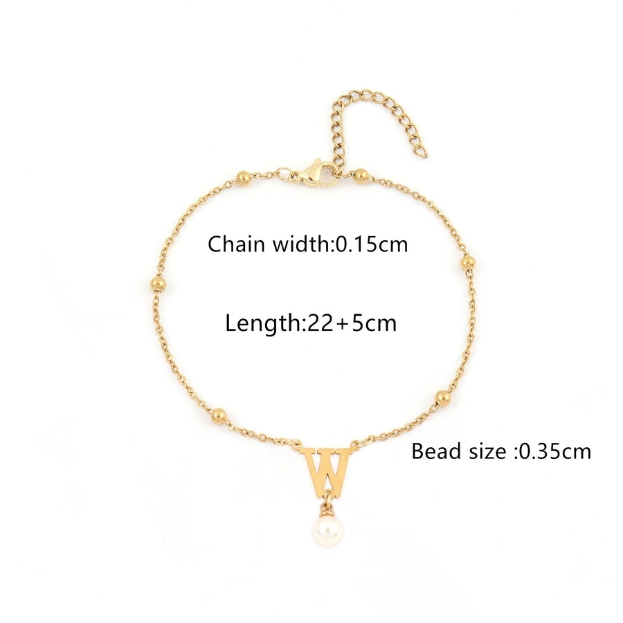 Letter Artificial Pearls Anklet [201,304 Stainless Steel]