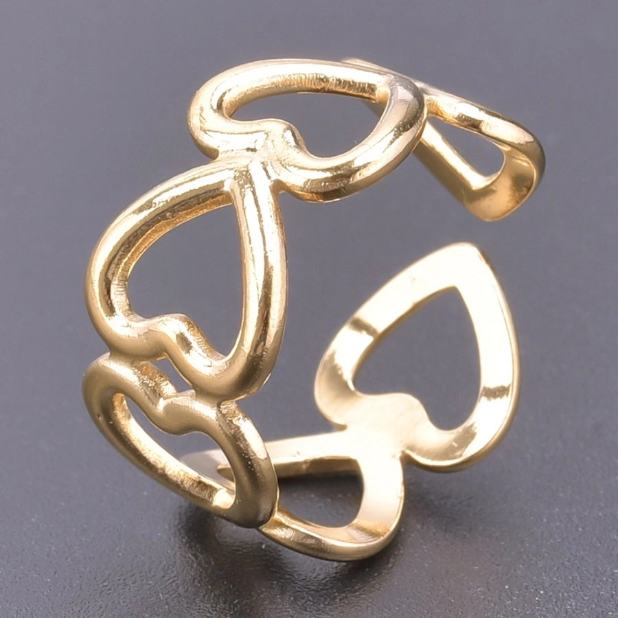 Hollow Heart Shape Open Ring [304 Stainless Steel, 18K Gold Plated]