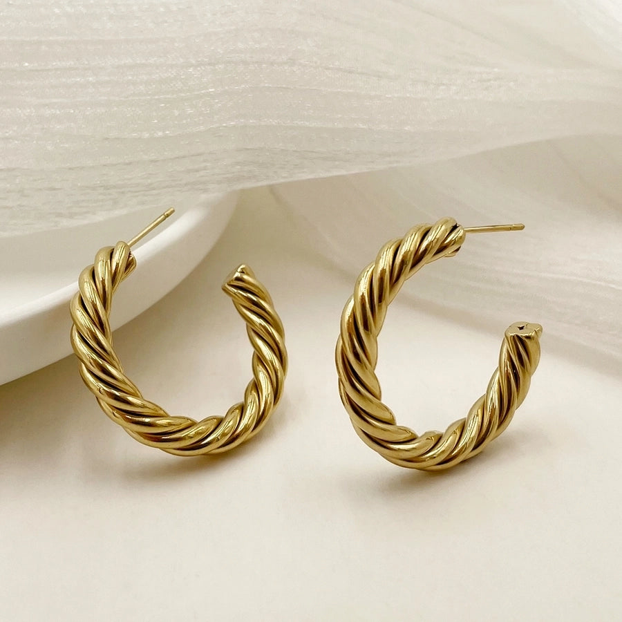 Twist Braid Hoop Earrings [304 Stainless Steel,14K Gold Plated]