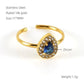 Shiny  Square Water Droplets Heart Shape Zircon Open Ring [Stainless Steel 18K Gold Plated]