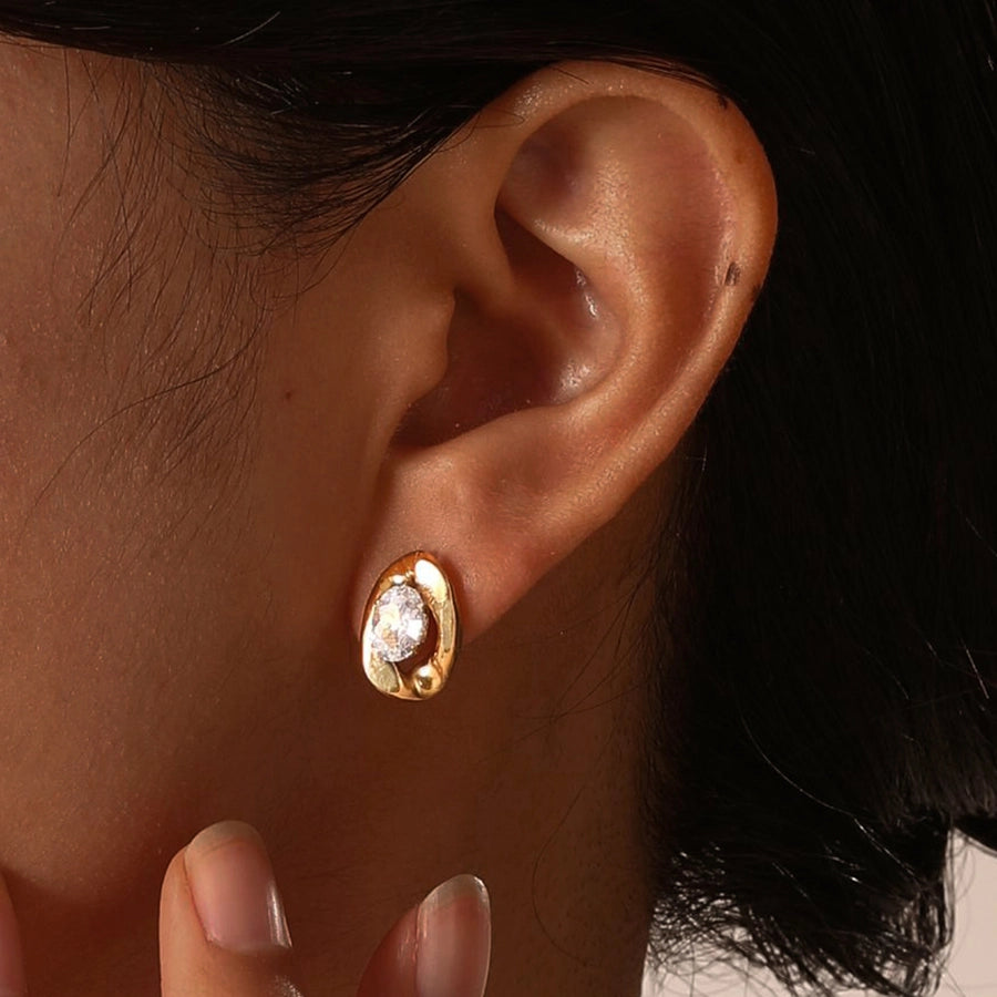 Ovaler Zirkon 1earrings [201 Edelstahl, 18K Gold plattiert]