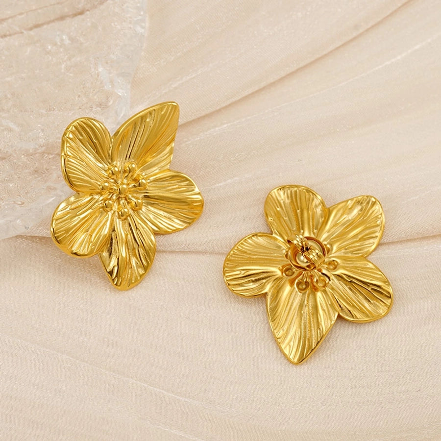 Flower Earrings [304 Stainless Steel,18K Gold Plated]