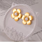 Round Flower Artificial Pearls Earrings [304 Stainless Steel,18K Gold Plated]