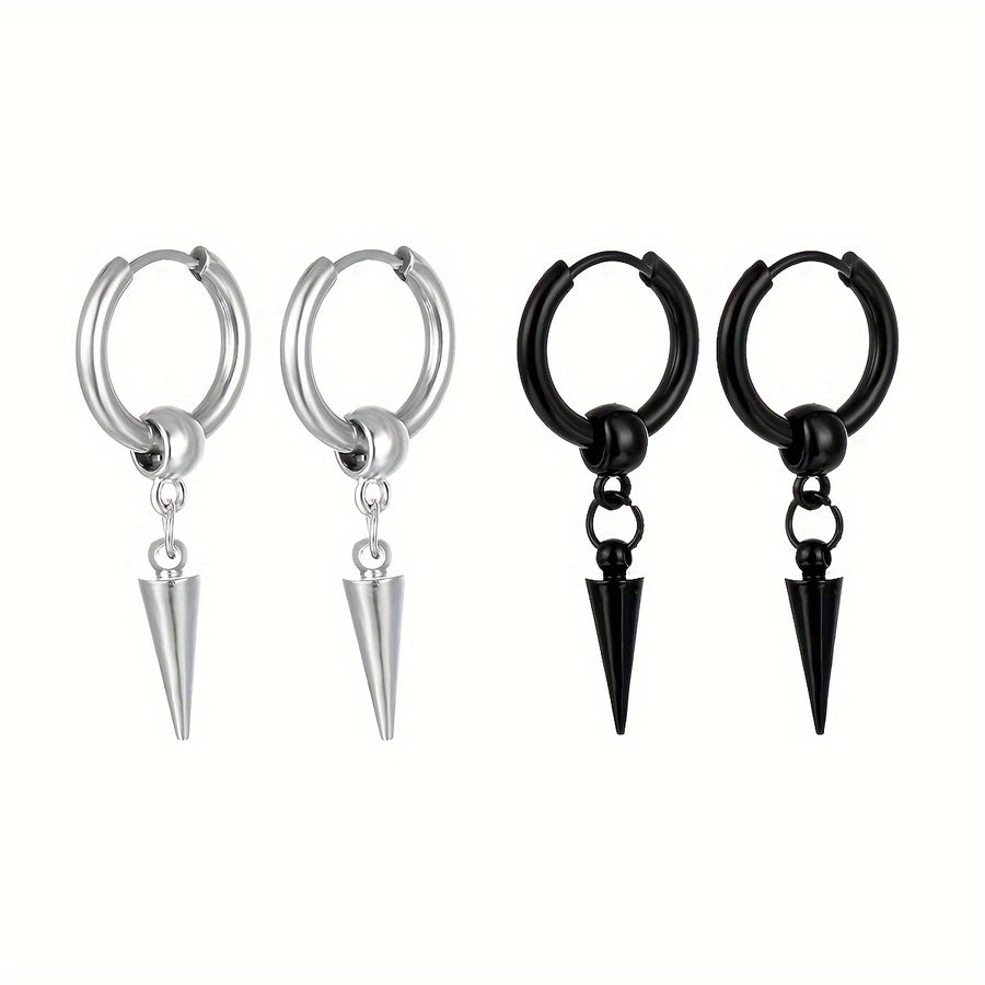 Black Silver Cone Earrings 1 Piece [304 Stainless Steel]