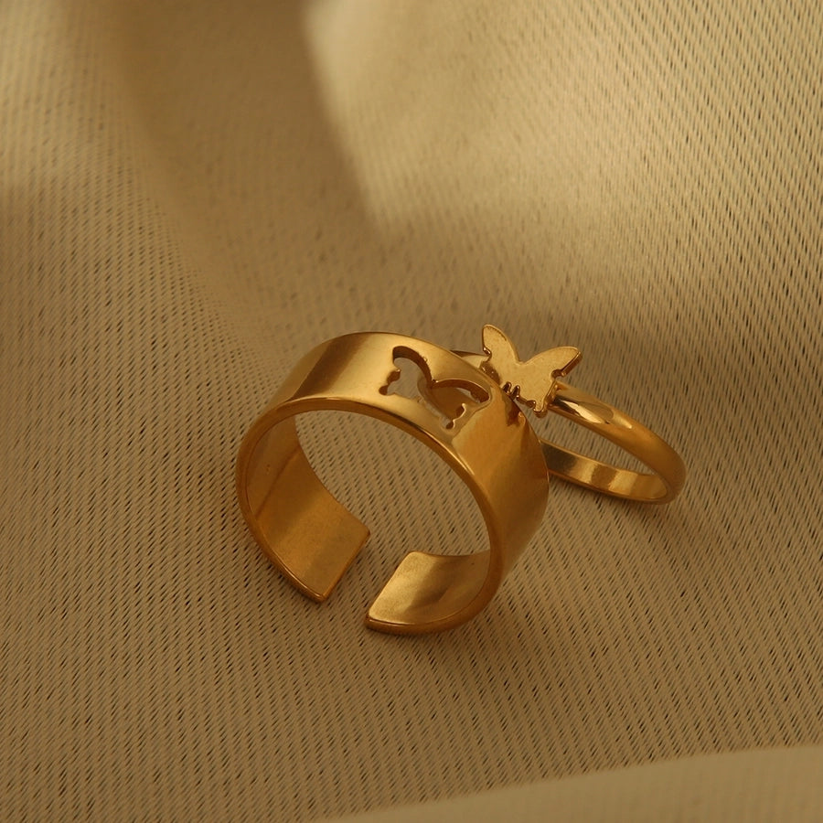 Butterfly Set Ring [304 Stainless Steel, 18K Gold Plated]