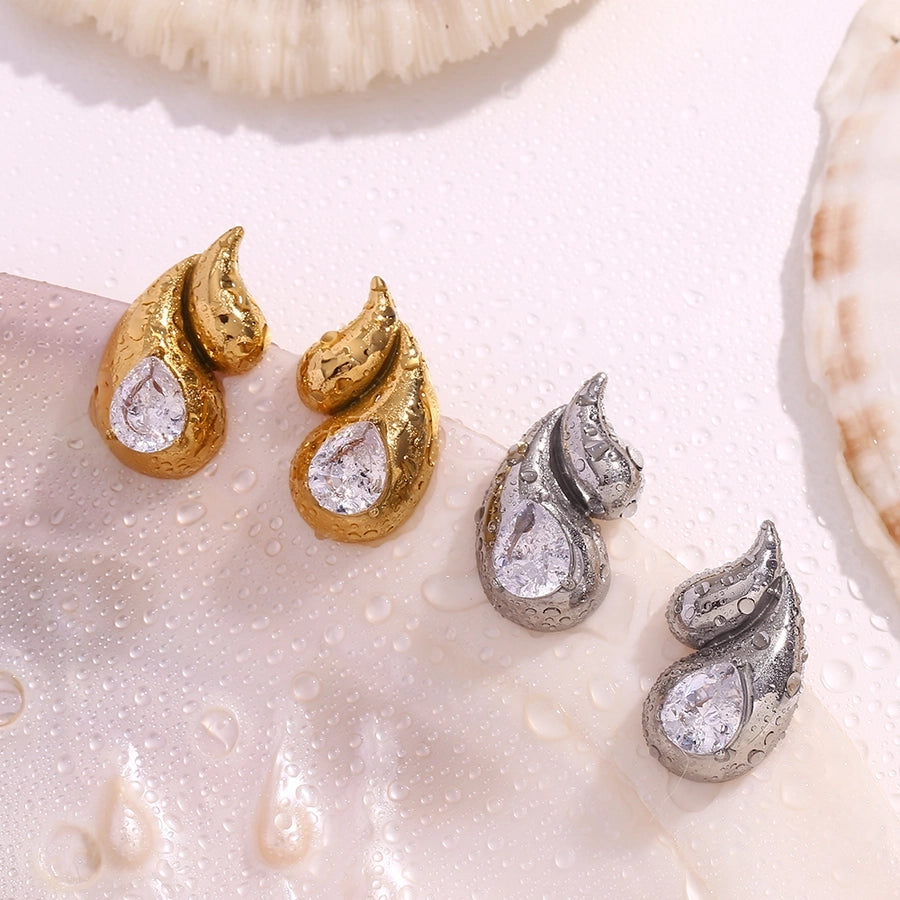 Conch Rhinestone Earrings [304 Stainless Steel,18K Gold Plated]