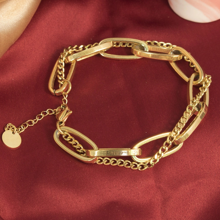 Double Link Chain Bracelet [304 Stainless Steel, 18K Gold Plated]