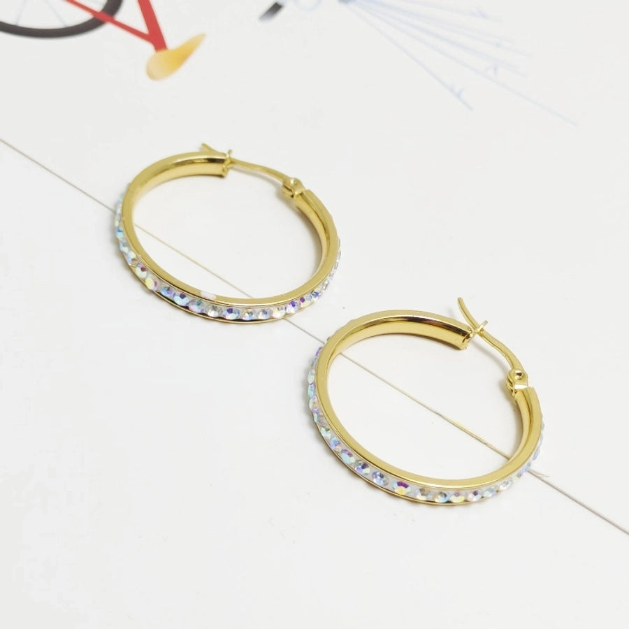 Circle Colour Rhinestones Hoop Earrings [304 Stainless Steel,18K Gold Plated]