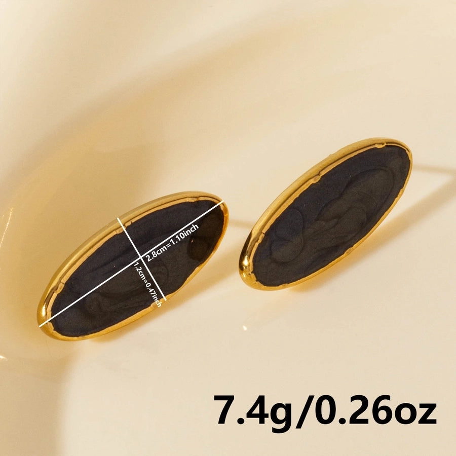 Oval Black White Earrings [304 Stainless Steel]