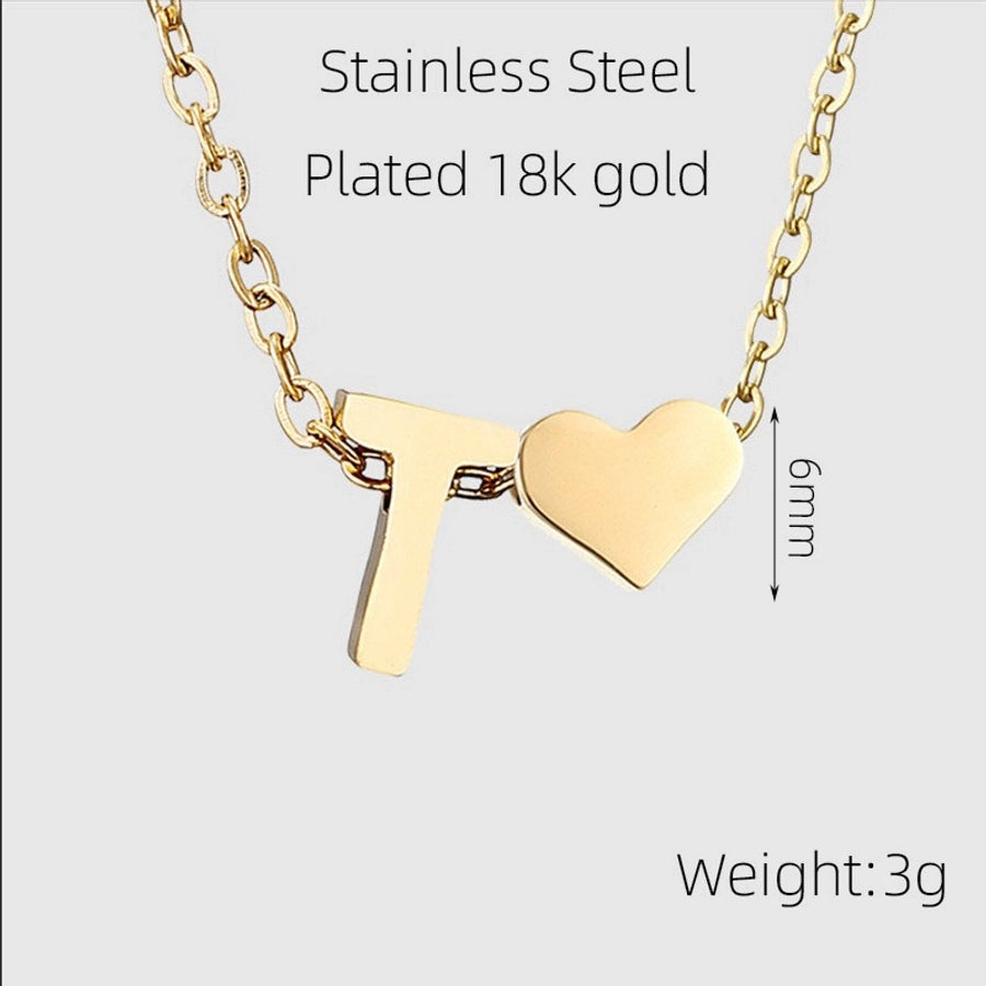 Letter Heart Shape Pendant Necklace [304 Stainless Steel,18K Gold Plated]