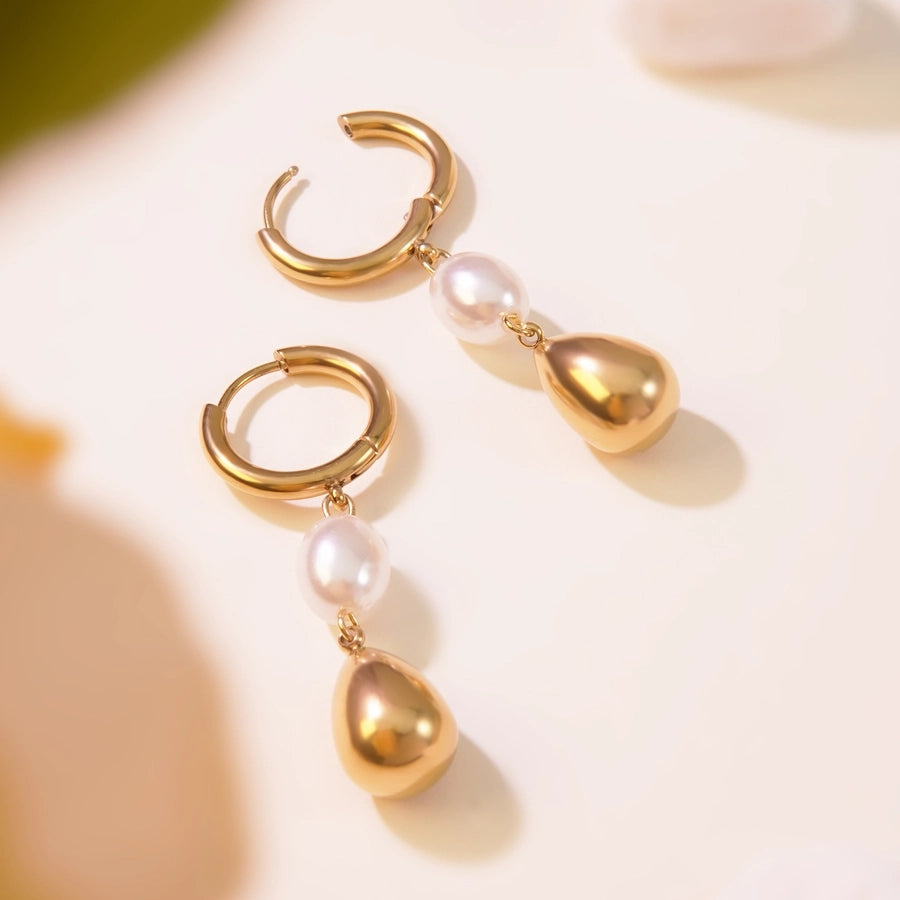 Pearl Teardrop Drop Earrings [304 Stainless Steel,18K Gold Plated]