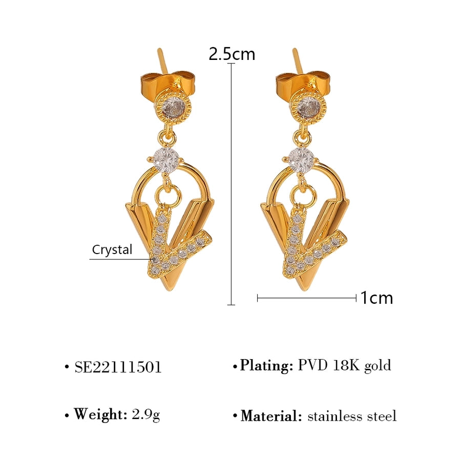 Letter Zircon Earrings [304 Stainless Steel, 18K Gold Plated]