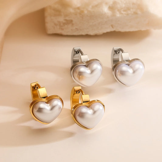 Boucles d'oreilles de perles artificielles de forme de cœur [304 en acier inoxydable]