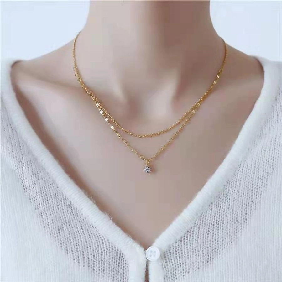 Round Artificial Rhinestones Layered Necklace [304 Stainless Steel]