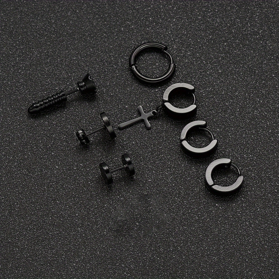 1 Set Black Earrings Ear Studs [304 Stainless Steel]