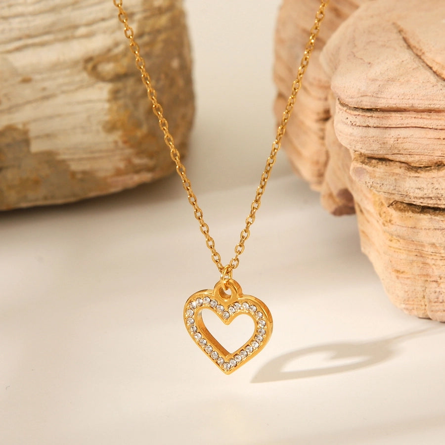 Casual Heart Shape  Rhinestones 18K Necklace [304 Stainless Steel,18K Gold Plated]