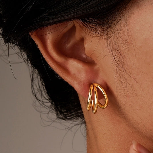 Triple Hoop Earrings [201 Stainless Steel,18K Gold Plated]