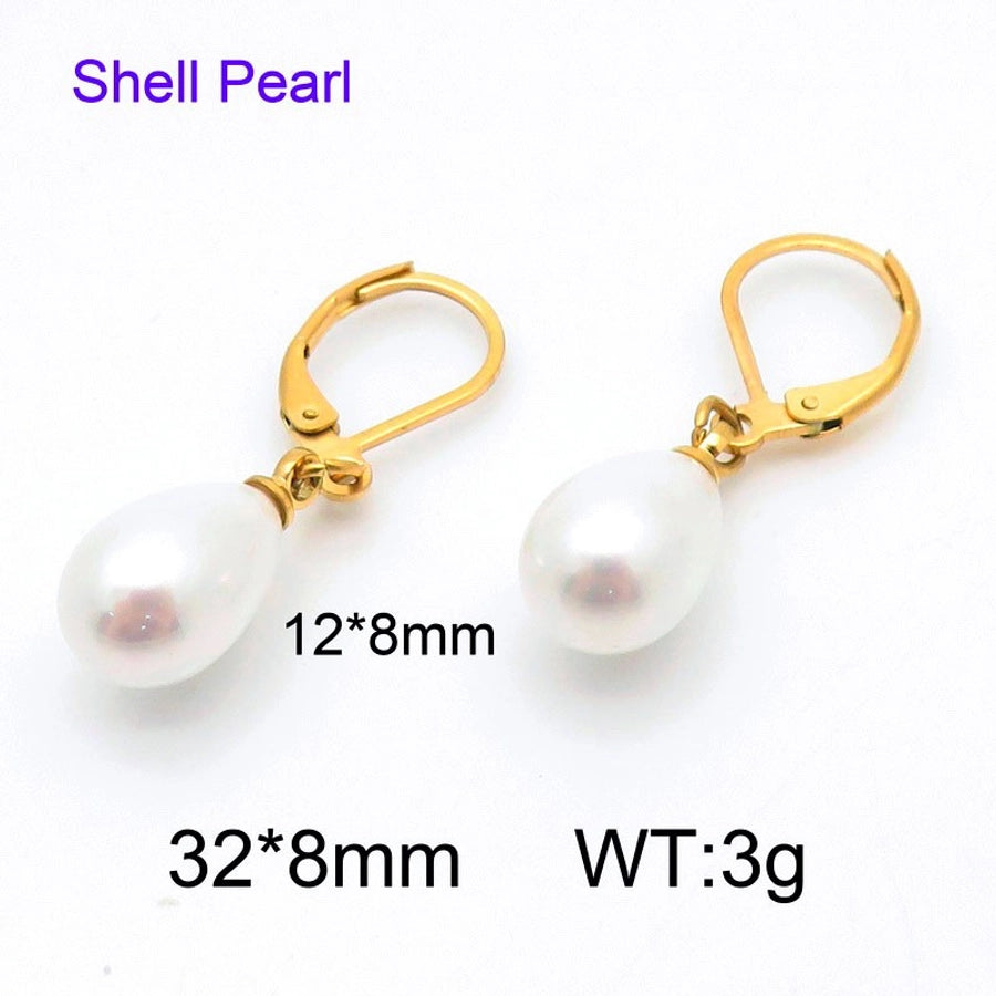 Round Oval Pearl Earrings [304 Stainless Steel]