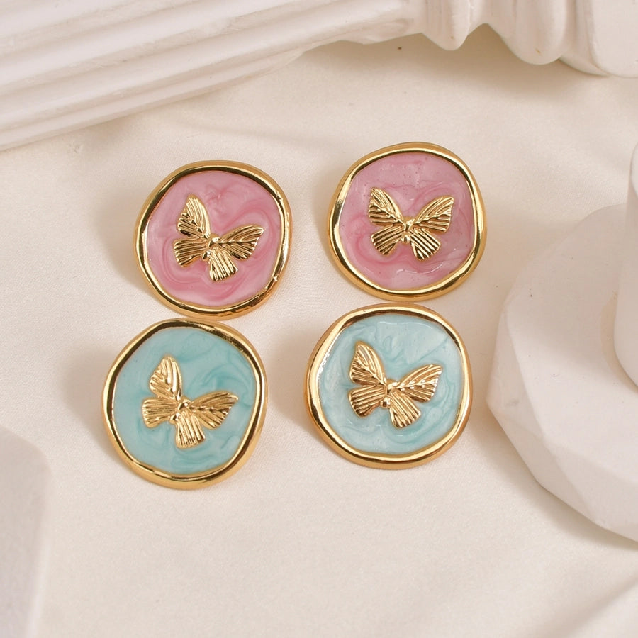 Cute Simple Style Round 304 Stainless Steel 18K Gold Plated Ear Studs