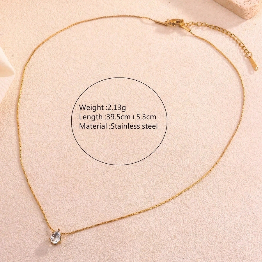 Round Water Droplets Artificial Rhinestones Necklace [304 Stainless Steel,18K Gold Plated]