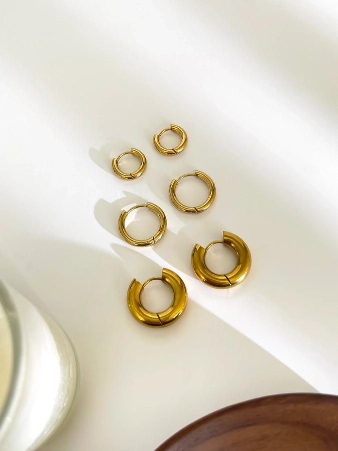 Three Pairs Gold Hoop Earrings [316L Stainless Steel, 18K Gold Plated]