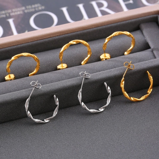 Boucles d'oreilles Twist Hoop [304 en acier inoxydable, 18 carats en or]