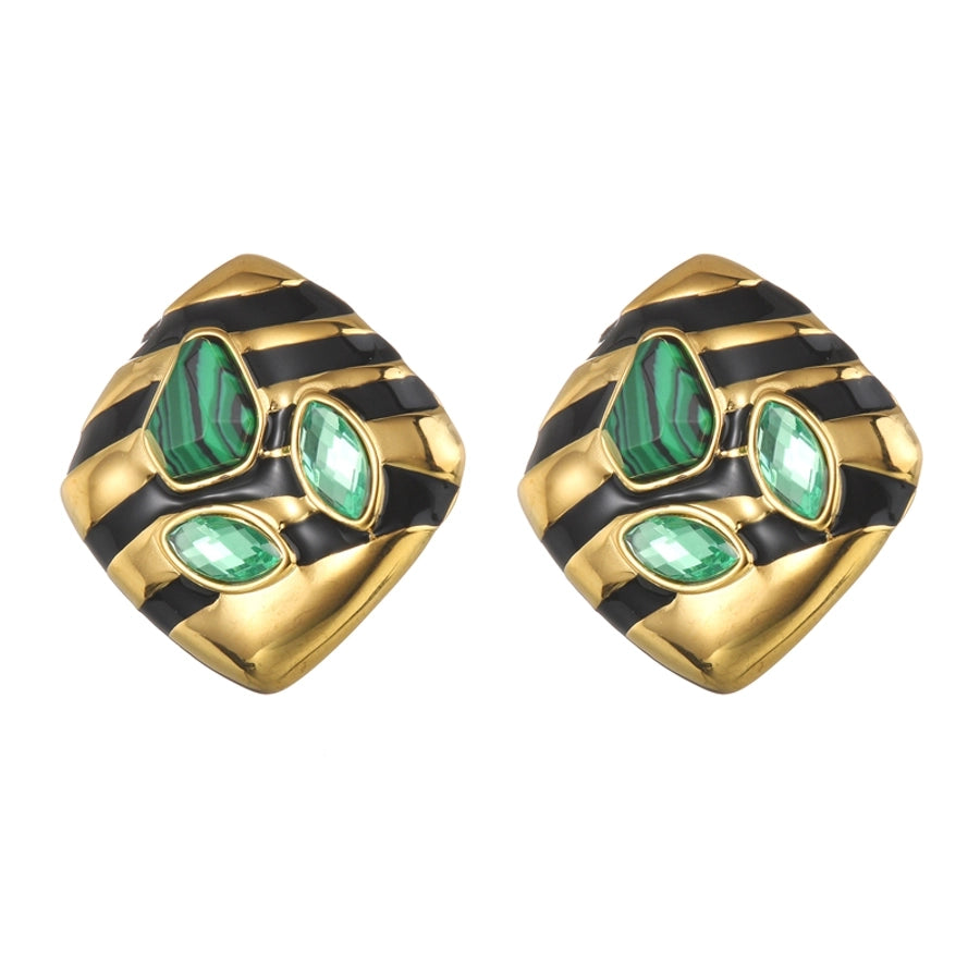 Africain Style Rhombus Malachite Zircon Eaute-oreilles [304 ACIER INOXDUBLE, 18K GOLD] /