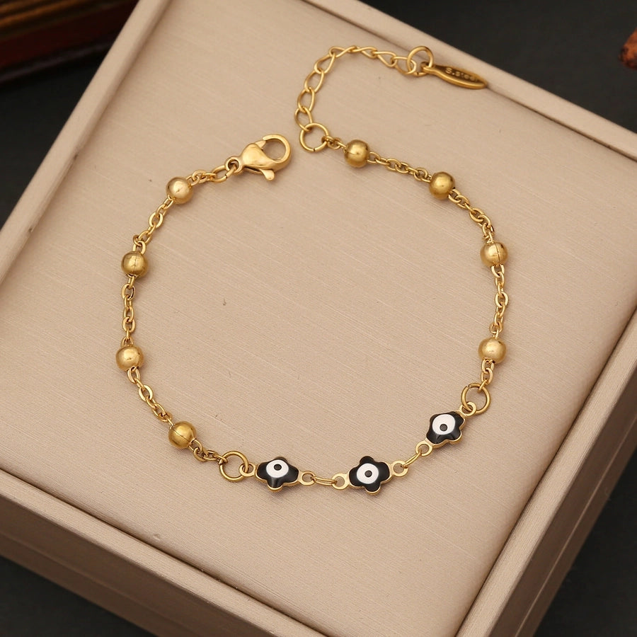 Devil's eye Heart Shape Bracelets [304 Stainless Steel, 18K Gold Plated]