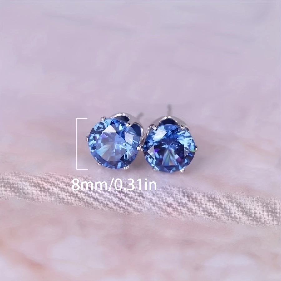 Synthetic Zirconia Stud Earrings [Stainless Steel]