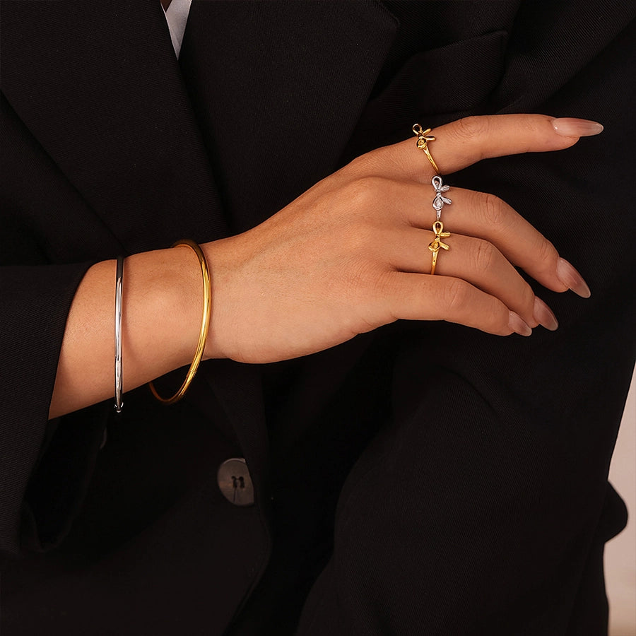 Elegant Bow Knot Ring/Bracelet [304 Stainless Steel, 18K Gold Plated]