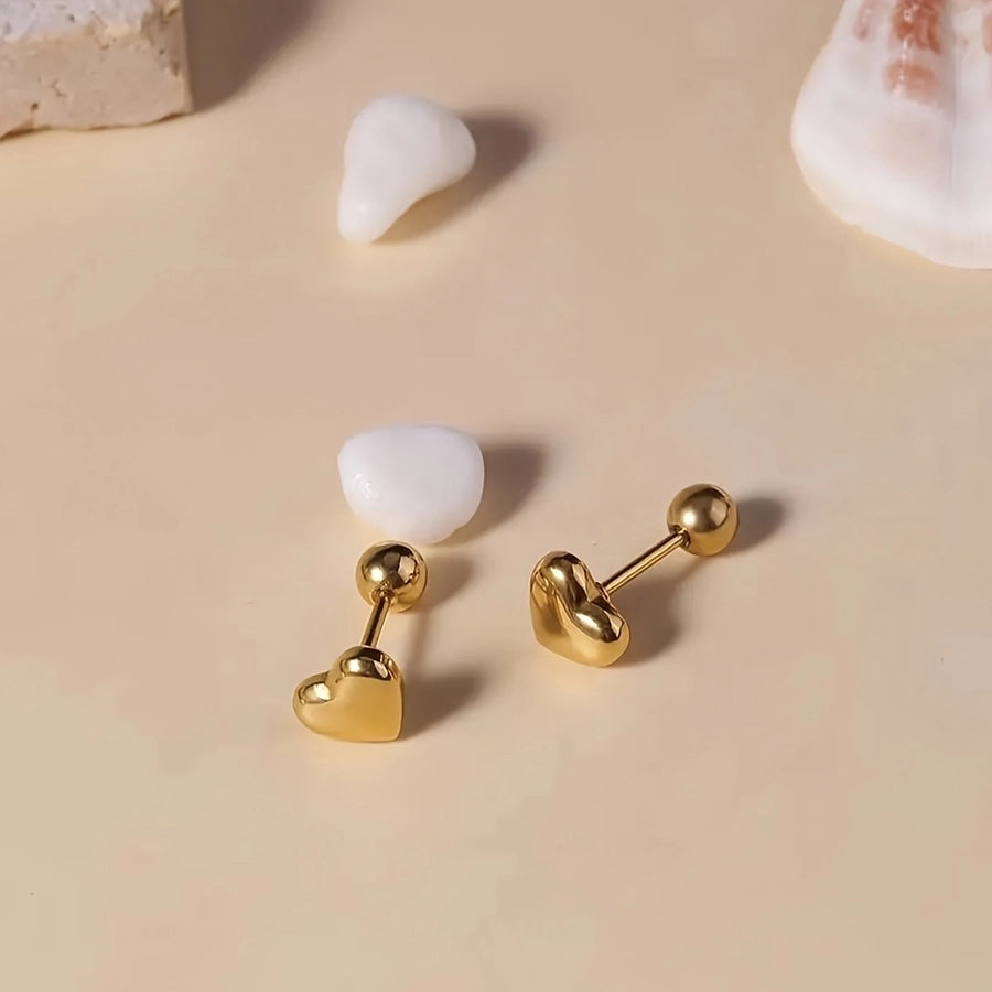 Small Heart Shape Stud Earrings [304 Stainless Steel,18K Gold Plated]