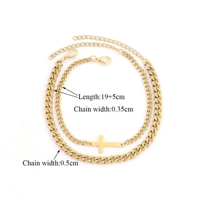 Two Cross Bracelet Chain Set [201,304 Stainless Steel]