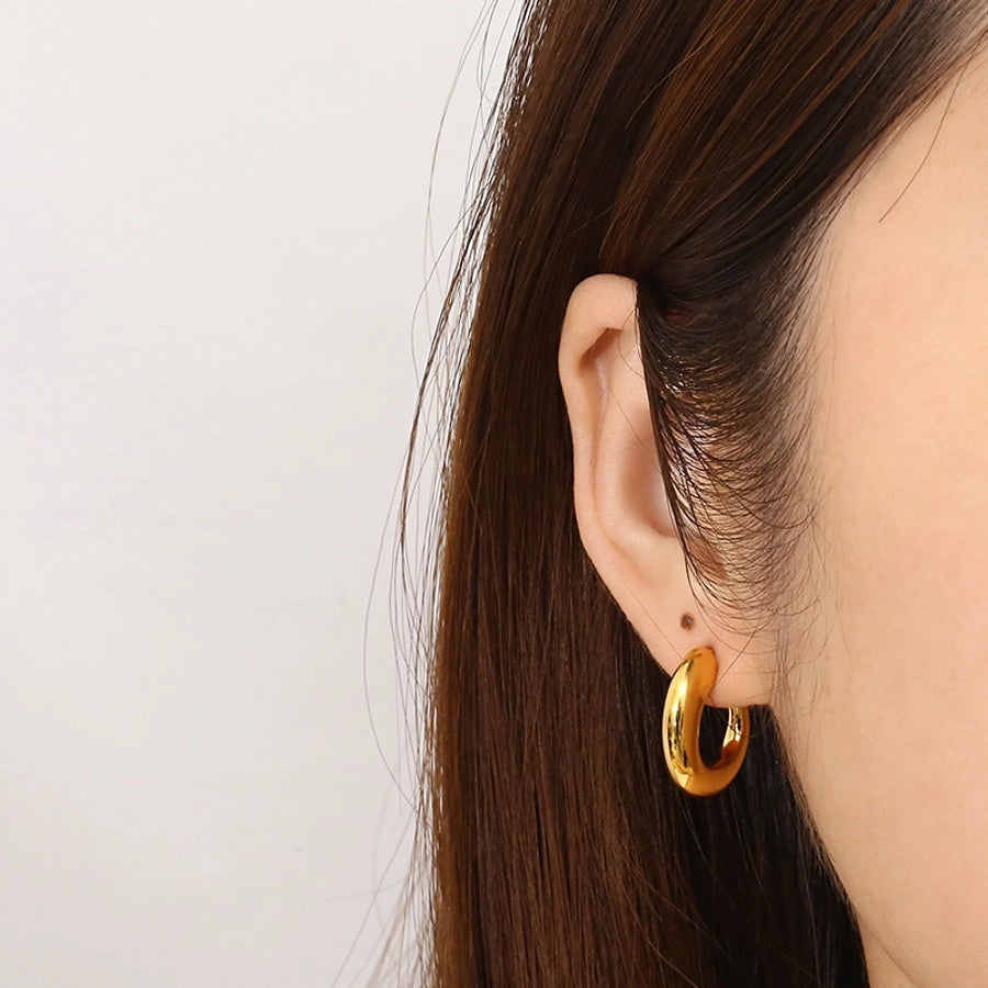 C Shape Hoop Earrings [304 Stainless Steel, 18K Gold Plated]