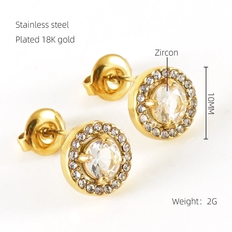 Glam Sun Water Droplets  Rhinestones Earrings [Stainless Steel,18K Gold Plated]