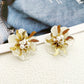 Flower Inlay Pearl Drop Earrings [304 Stainless Steel,14K Gold Plated]