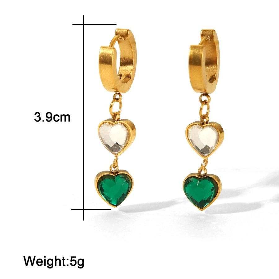 Green Heart Shape Drop Earrings [304 Stainless Steel,18K Gold Plated]